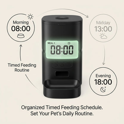 Timed feeding schedule showing morning, midday and evening meals on the SmartServe cat feeder
