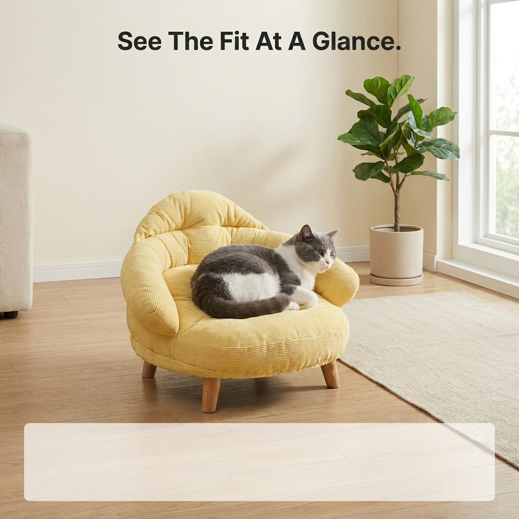 Corduroy Lounge Cat Bed in a modern living room
