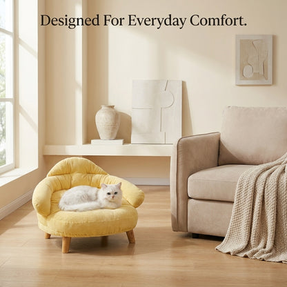 Cat resting in the Corduroy Lounge Cat Bed beside a sofa