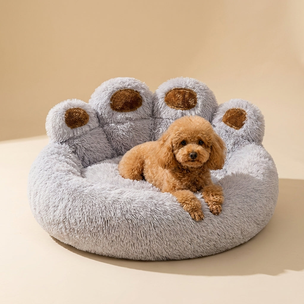 PAWLIGARCH PawPrint Cuddler Dog Bed, clean studio product photo showing the paw-shaped bolsters