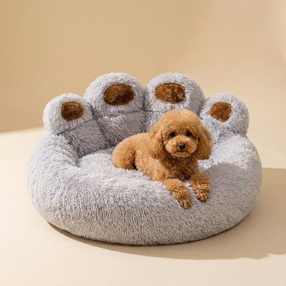 PAWLIGARCH PawPrint Cuddler Dog Bed, clean studio product photo showing the paw-shaped bolsters