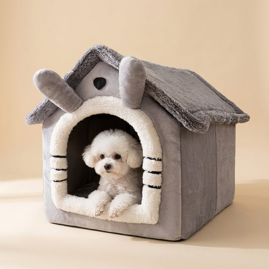 PAWLIGARCH Cozy Cottage Dog House Bed, clean studio product photo
