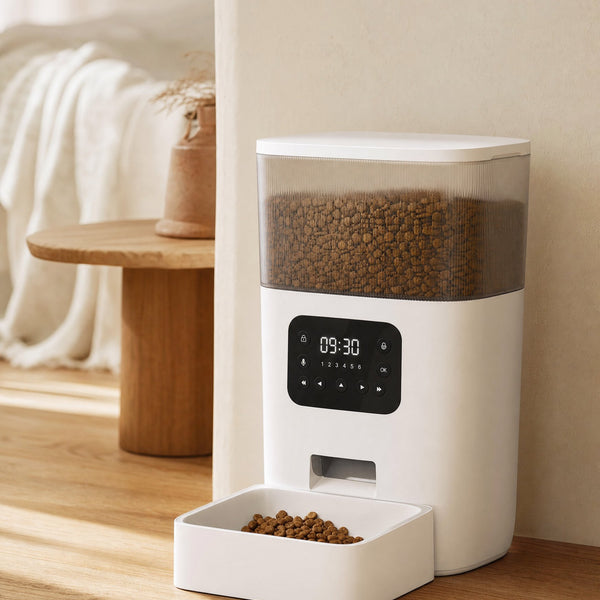 SmartServe Automatic Cat Feeder in a bright modern home