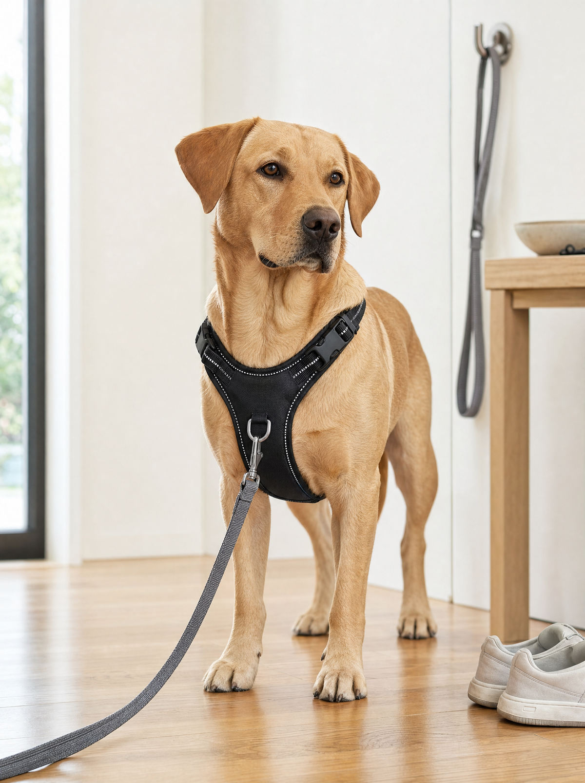 ComfortFit No-Pull Dog Harness worn indoors before a walk